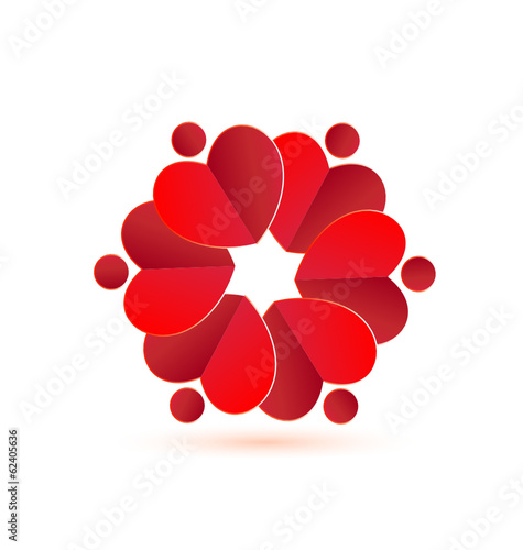 Heart blossom flower teamwork logo