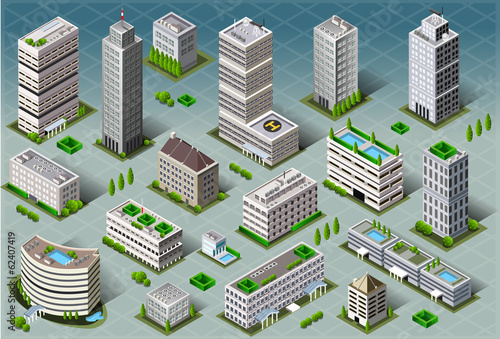 Isometric Buildings City Map Vector