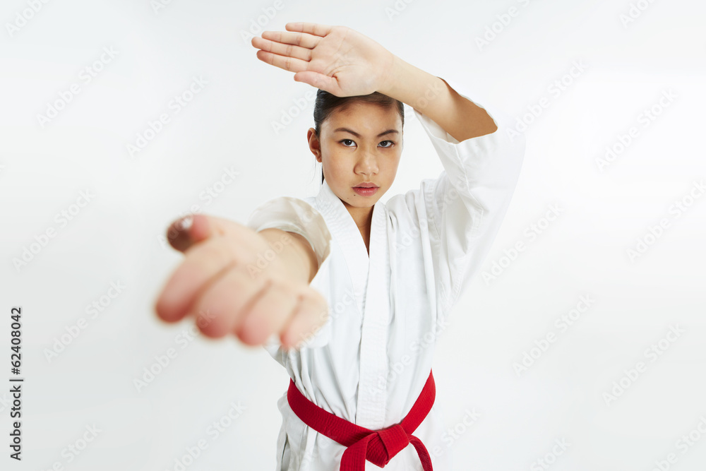 Illustration of a Korean Teenage Girl Showing a Fighting Hand Pose