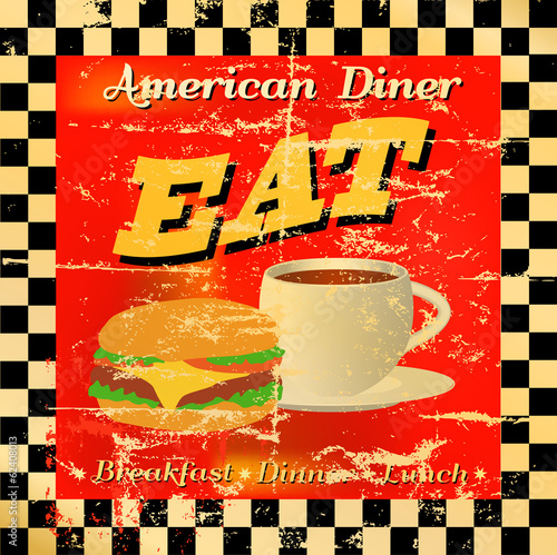 retro diner sign, worn and weathered, vector eps