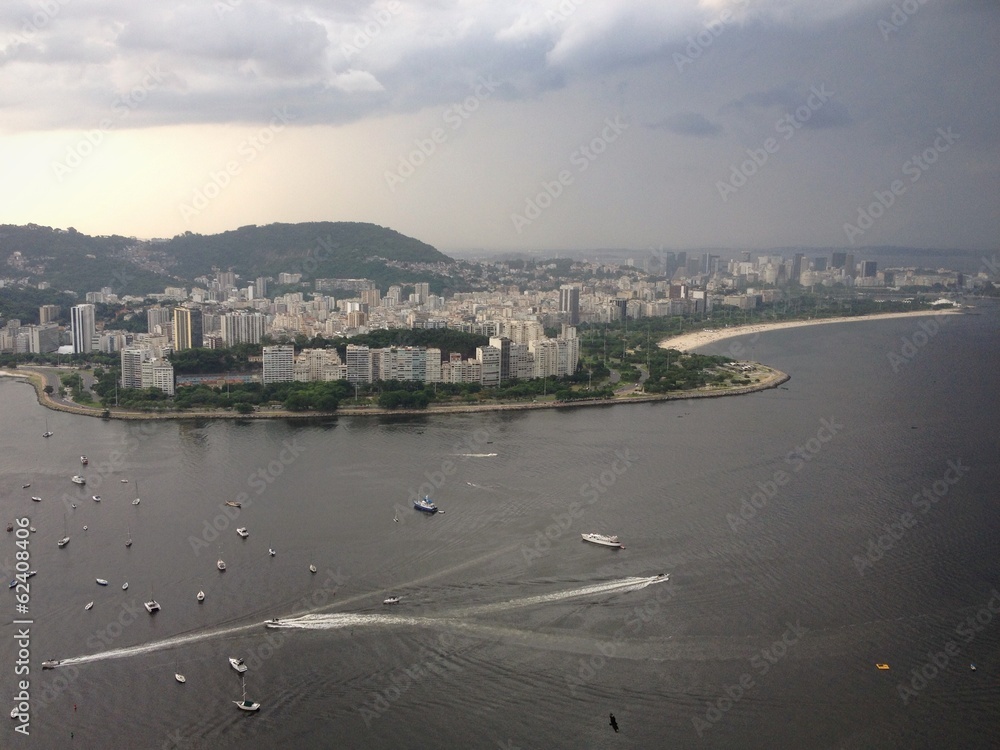 Panoramic view of Guanabara bay in rainy day, Rio de Janeiro