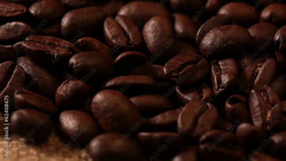Coffee Beans and Sackcloth. Macro Coffee Beans and Sackcloth. Macro