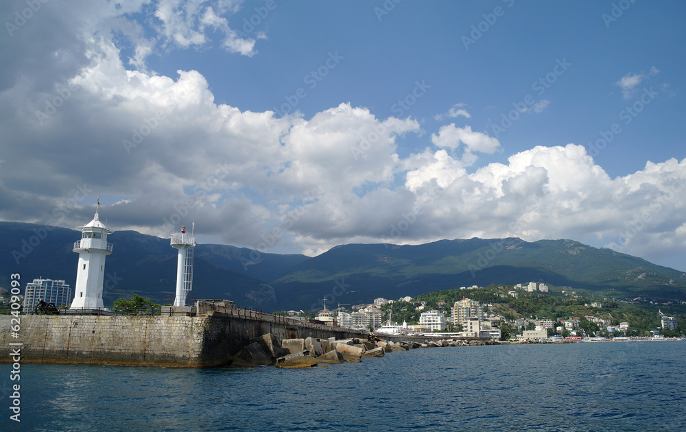Black Sea pier and port harbor in Yalta, Crimea, Ukraine