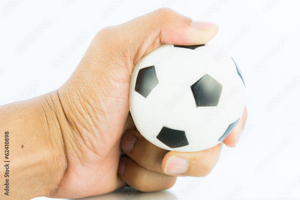 Hand hold sport balls, football isolated Hand hold sport balls, football isolated