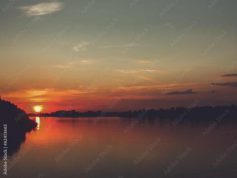 summer sunset over river