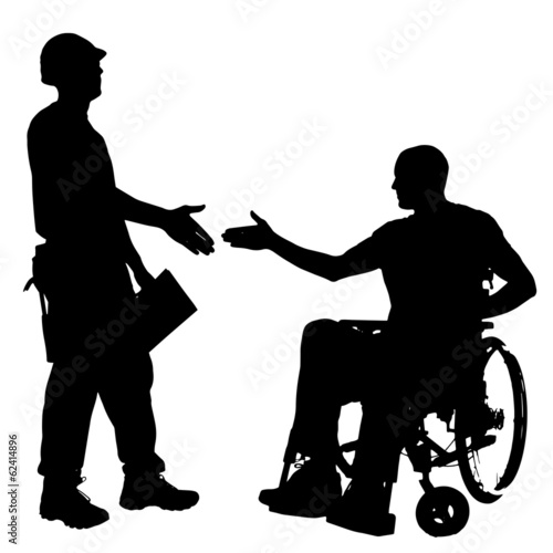 Vector silhouettes of people in a wheelchair.