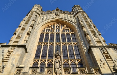 Facade from Bath cathedral and blue sky