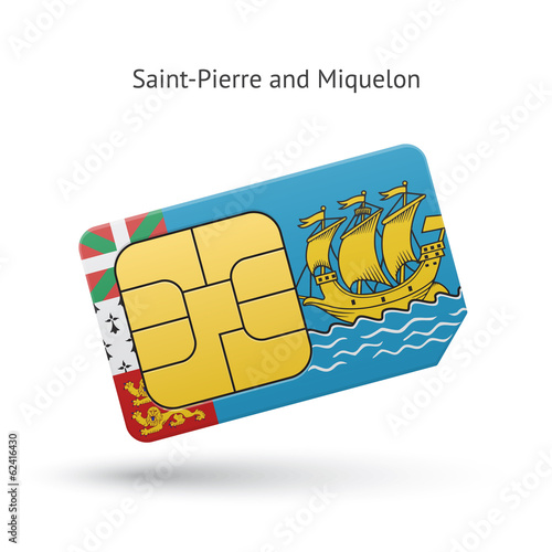Saint-Pierre and Miquelon mobile phone sim card with flag.