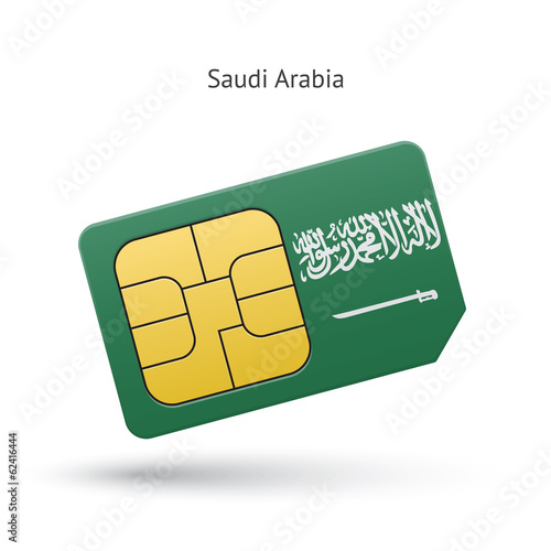 Saudi Arabia mobile phone sim card with flag.