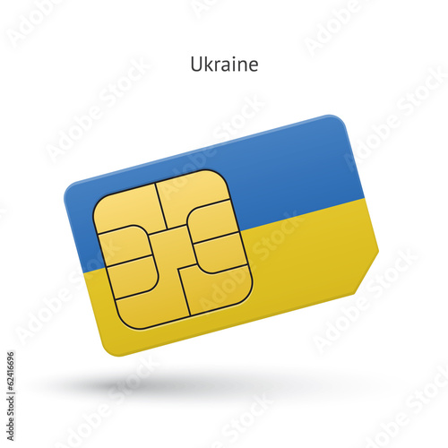 Ukraine mobile phone sim card with flag.