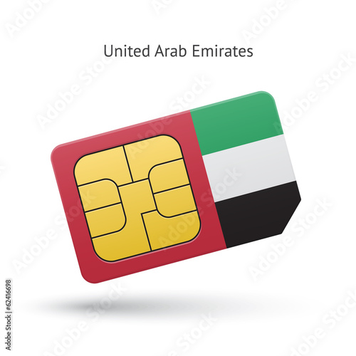 United Arab Emirates mobile phone sim card with flag.