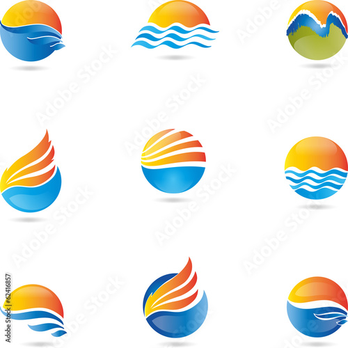 Logo, 3D, Zeichen, Symbol, Vektor, Wellen, Sonne