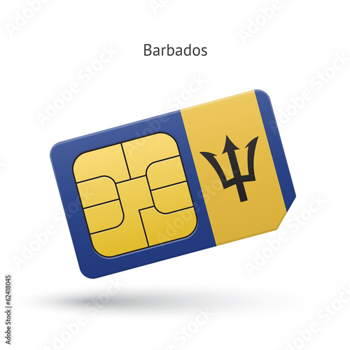 Barbados mobile phone sim card with flag.