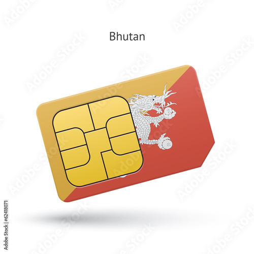 Bhutan mobile phone sim card with flag.