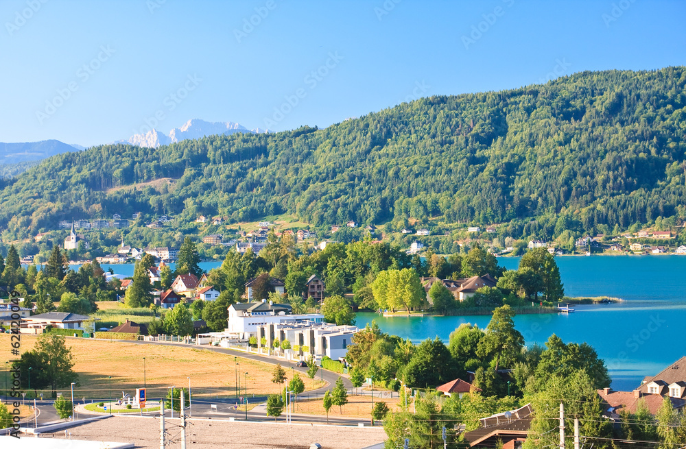 Resort Portschach am Worthersee and Lake Worthersee. Austria