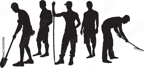 Vector-Silhouettes of group of men working in a garden