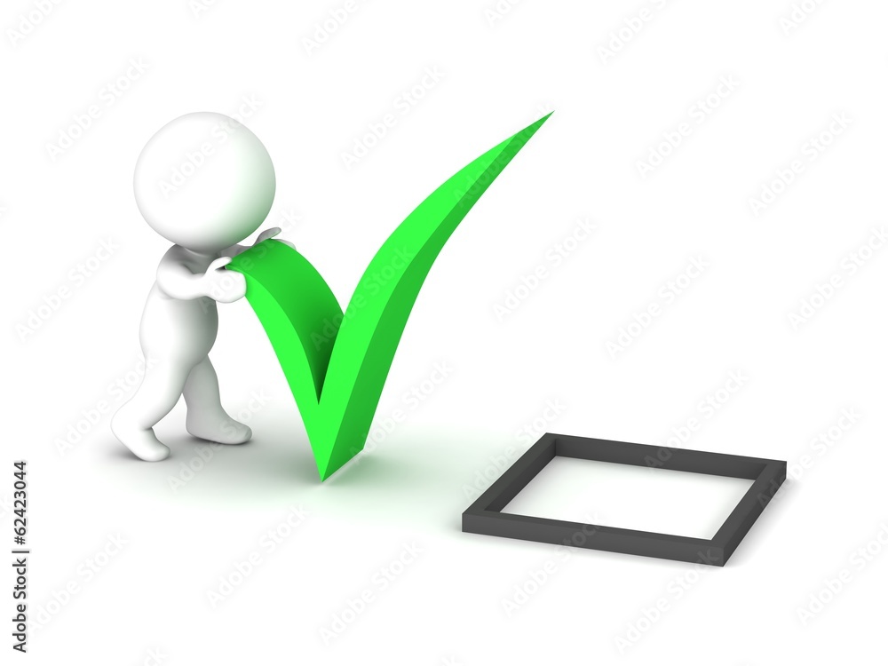 3D Character Pushing Check Mark to Complete Task 3D Character Pushing Check Mark to Complete Task