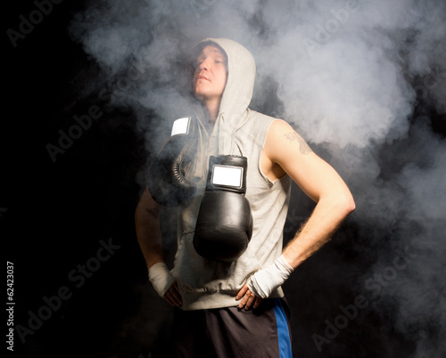 Young boxer breathing deeply to calm his nerves