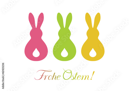 Osterkarte FROHE OSTERN mit 3 Osterhasen von hinten