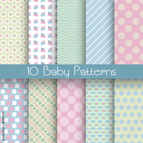 Baby pastel different vector seamless patterns (tiling)