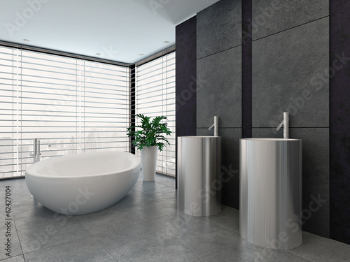 Luxury modern black and white bathroom interior