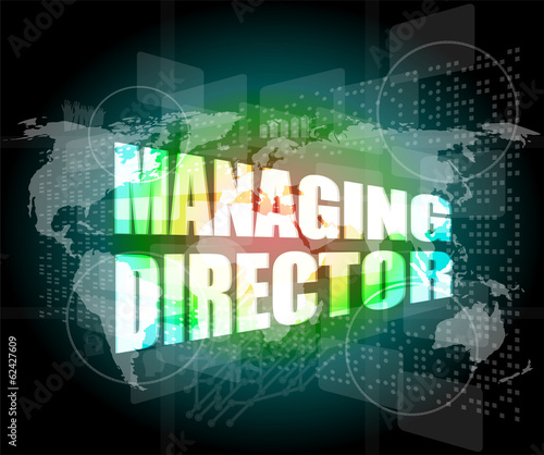 managing directors words on digital screen