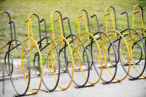 Empty public bicycle rack
