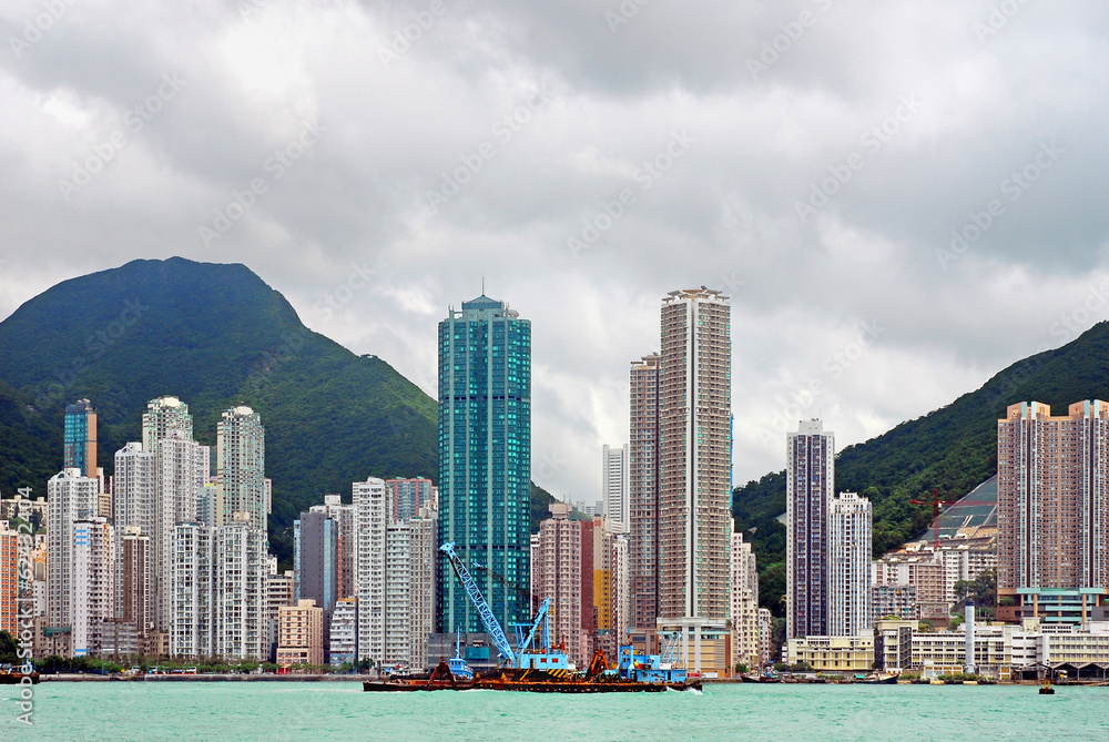 Fototapeta premium China, Hong Kong waterfront buildings