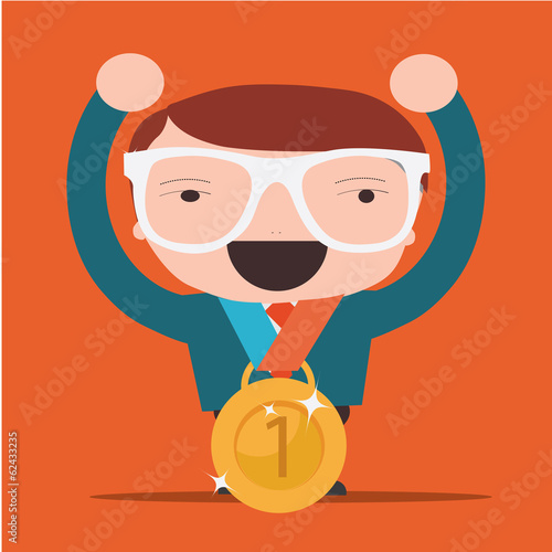 Award Businessman. Business success businessman holding gold med