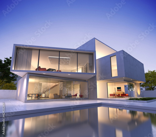 Modern house cube with pool © FrankBoston
