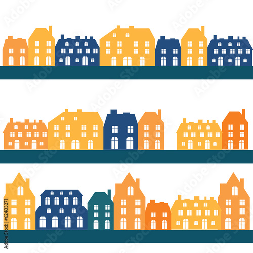 banner with small town. Vector illustration.