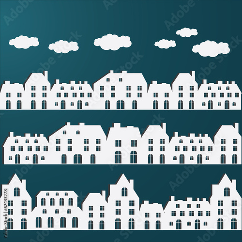 banner with small town. Vector illustration.