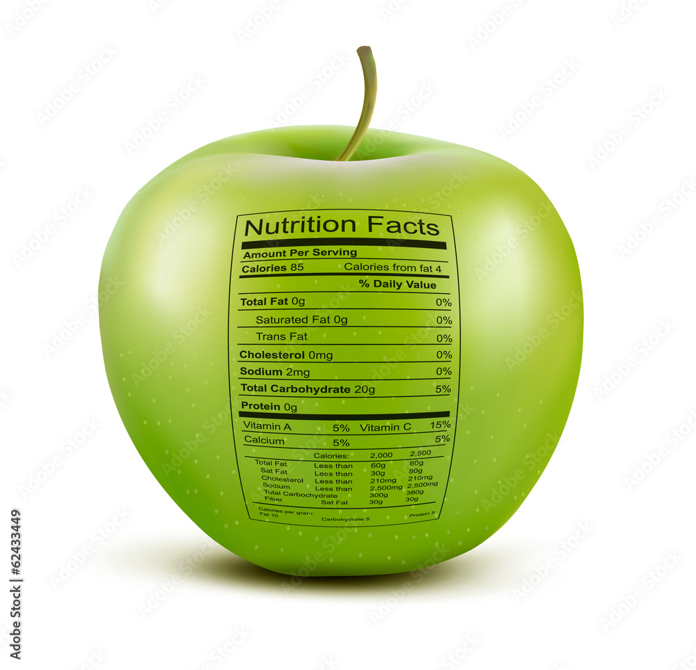 Apple with nutrition facts label. Concept of healthy food. Vecto Stock Vector Adobe Stock