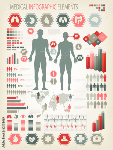 Medical infographics elements. Human body with internal organs.