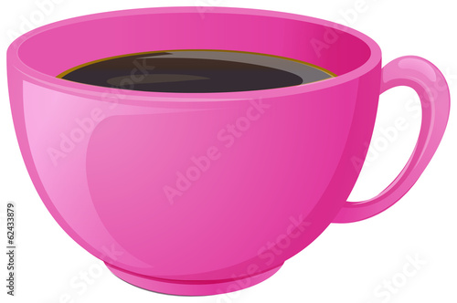 A pink cup with coffee