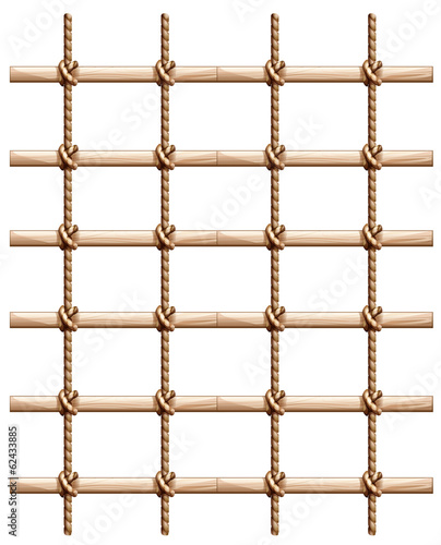 A fence made of wood and rope