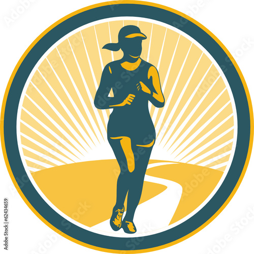Female Marathon Runner Circle Retro