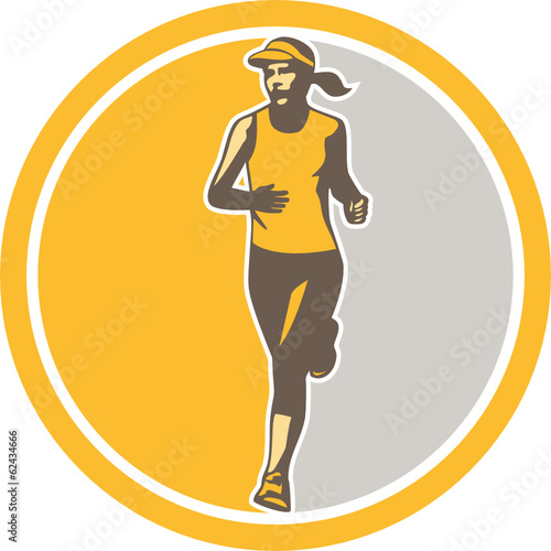 Female Triathlete Marathon Runner Circle Retro