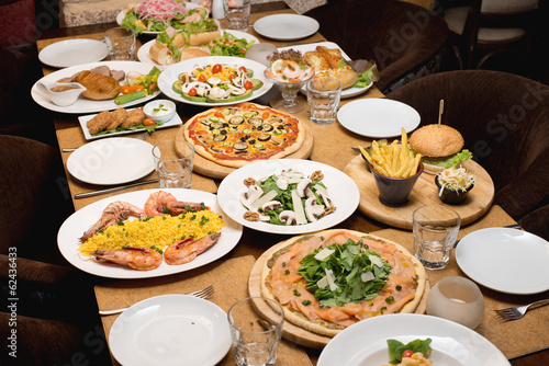 Table with various food served