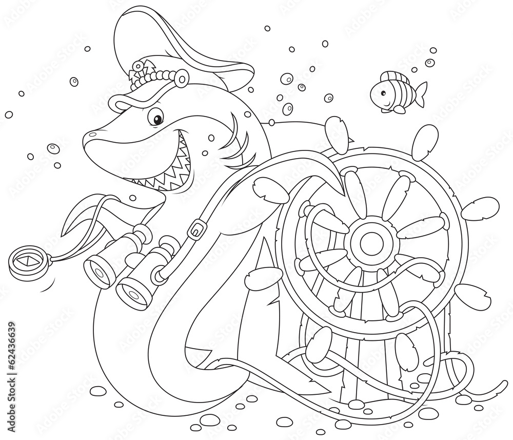 Naklejka premium shark captain with a steering wheel