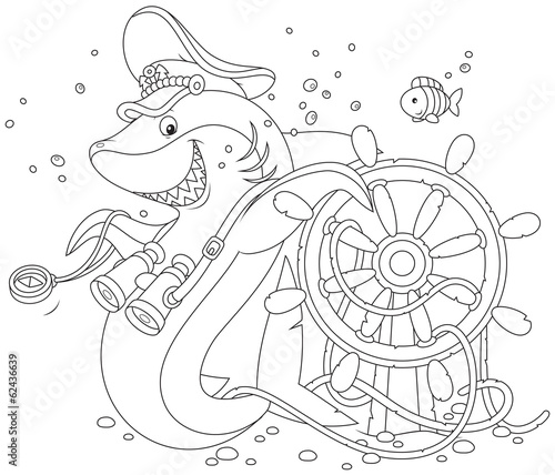 shark captain with a steering wheel
