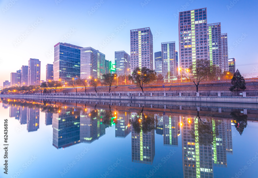 Obraz premium Skyscrapers - office buildings in downtown Beijing at sunset tim