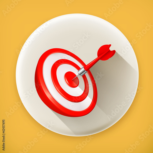 Red Target with a dart, long shadow vector icon
