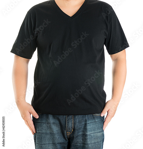 close up of man in blank t-shirt