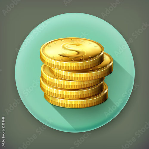 Stack of coins long shadow vector icon
