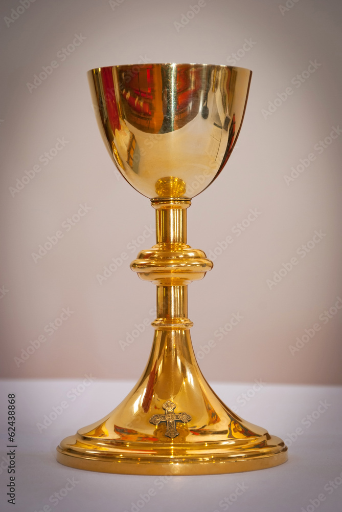 Gold Holy Chalice On Church Altar Stock Photo 