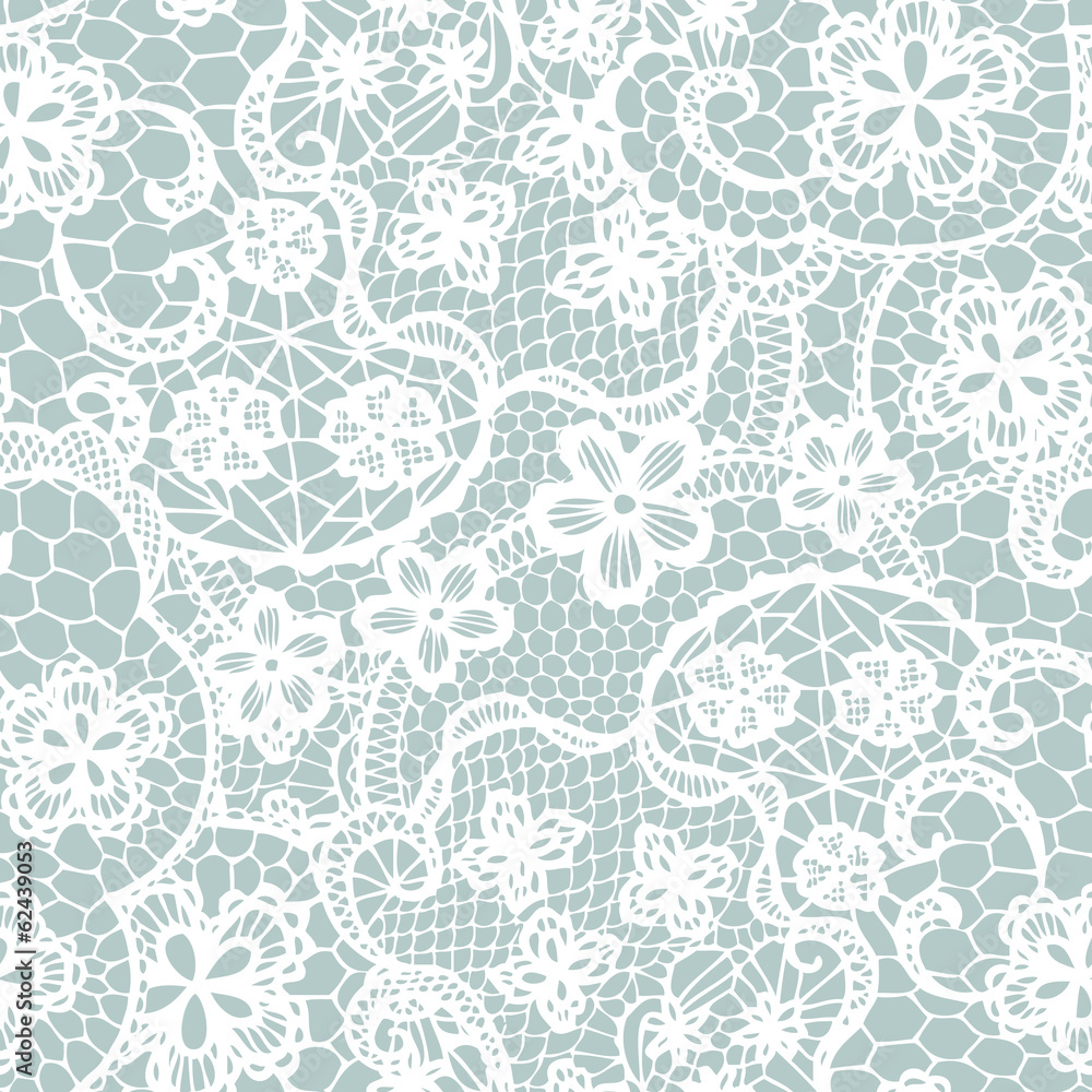 Lace seamless pattern with flowers on blue background