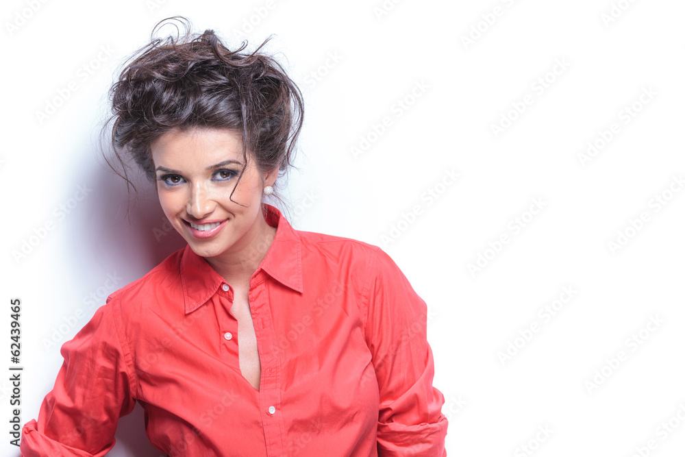 casual young woman smiles for you casual young woman smiles for you