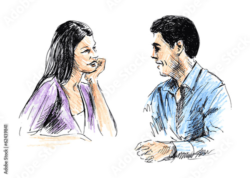 Man and woman talking together. Vector illustration