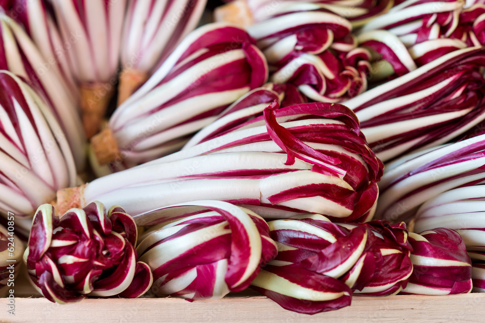 Fresh red chicory on the market